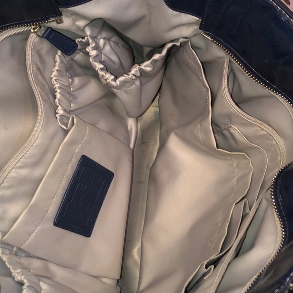 Coach Navy Patent Leather Logo Shoulder Bag - Picture 6 of 12